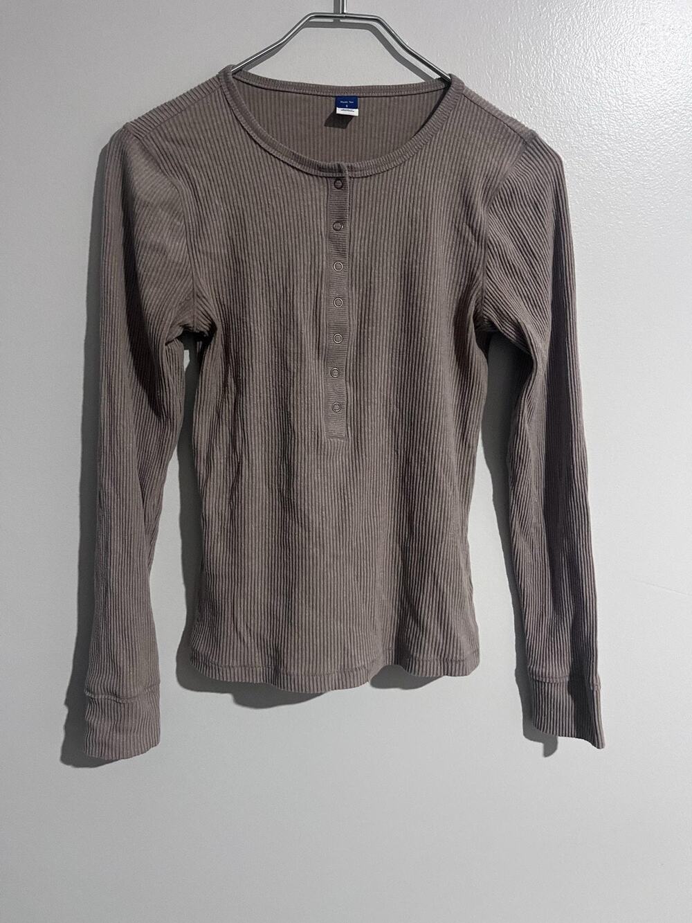 Old Navy T-Shirt Womens S Brown Ribbed Henley Long Sleeve Button Plush Tee